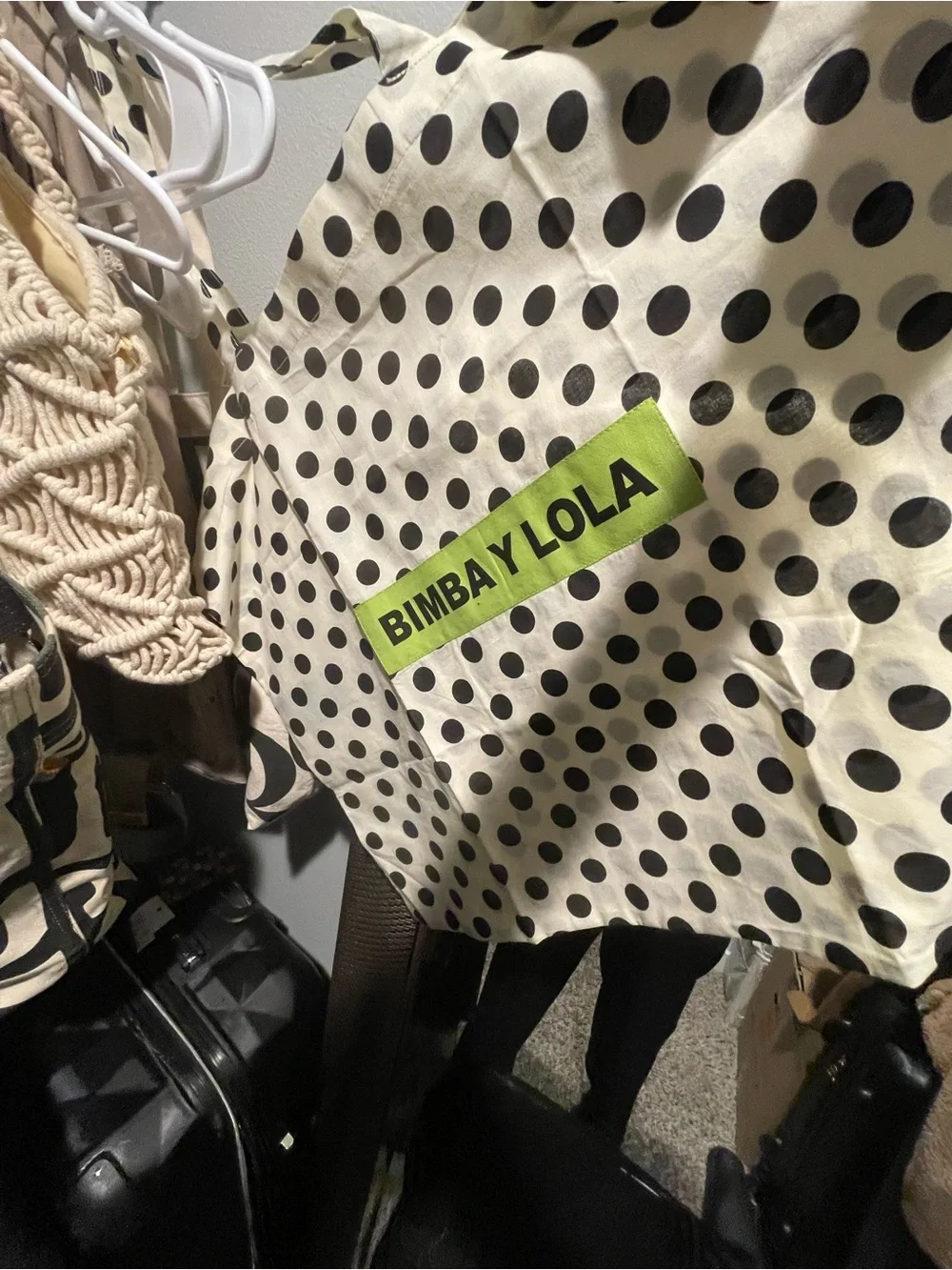 BIMBA Y LOLA Black Dot White Cotton Tote Bag